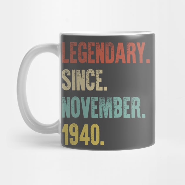 Retro Vintage 80th Birthday Legendary Since November 1940 by DutchTees